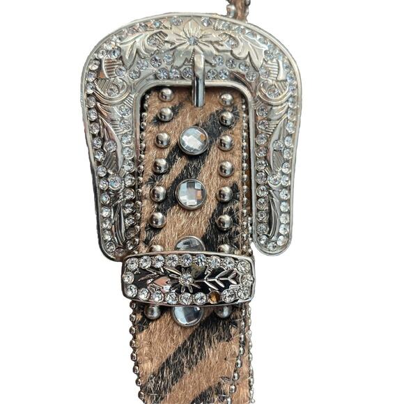 Nocona Belt Buckle Studded Western Bling Rhinestone Horse Hair 28” Rodeo Cowgirl - Picture 2 of 5